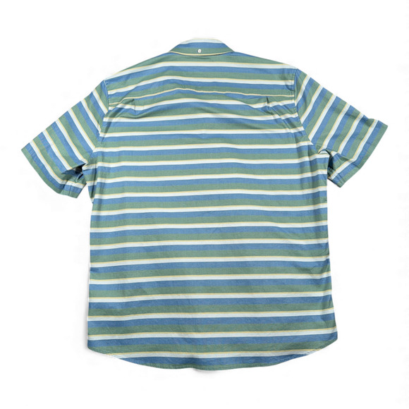 LL Bean Shirt Adult LARGE Blue Green Yellow Striped Fitted Stretch Outdoor - Picture 3 of 10